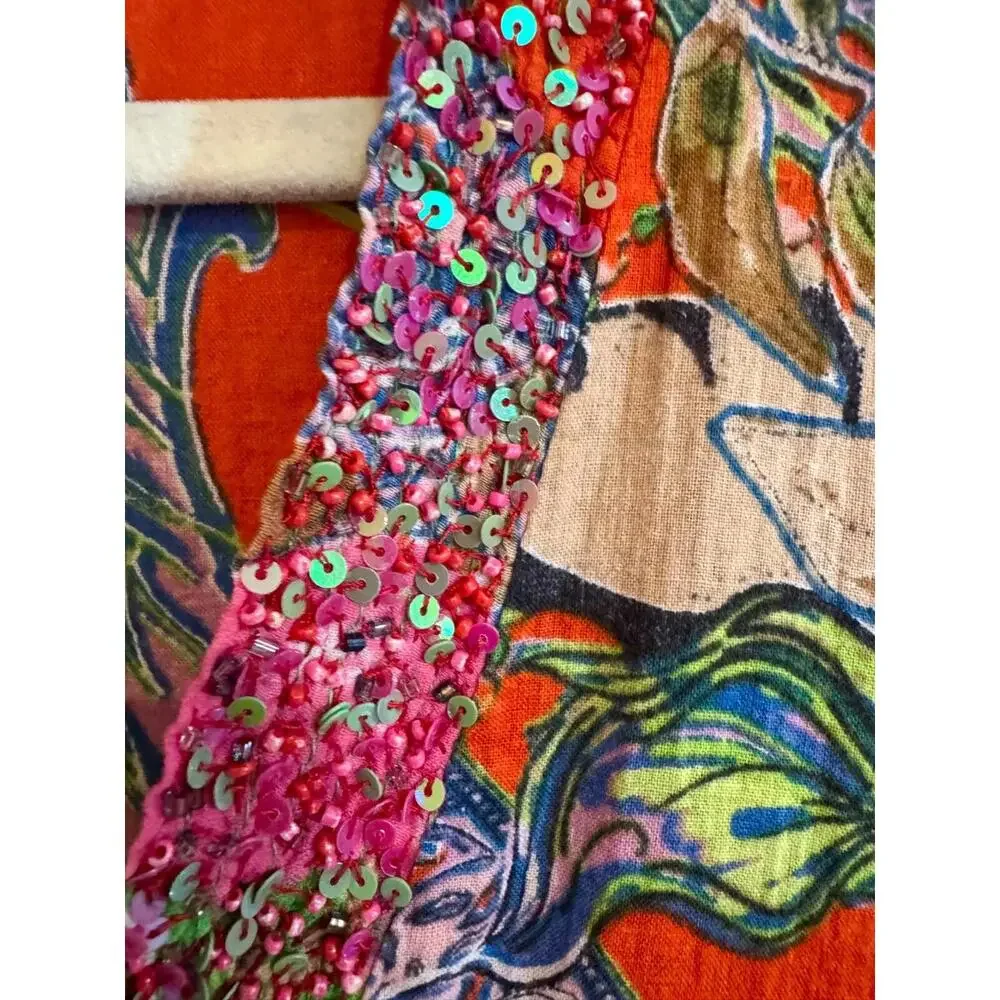 ANTICA SARTORIA FLOWER GARDEN GREAT BEADWORK Cotton Caftan, Coverup, Tunic OS - Picture 5 of 9